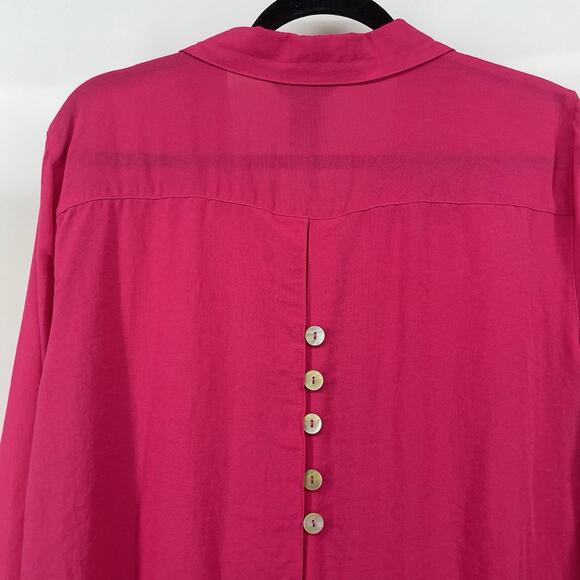 Ali Miles Size L Button Down Shirt Flowy Tunic Hot Pink Long Sleeve Relaxed Top - Picture 7 of 9